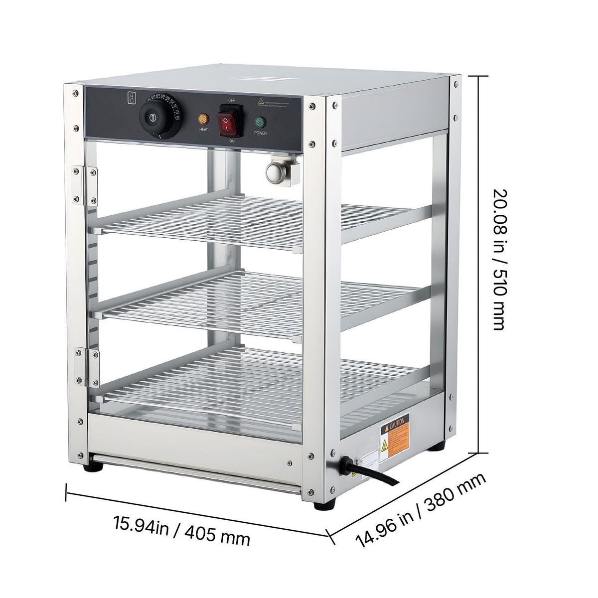 3-Tier Commercial Food Warmer Display, 800W Food Display Warmer with LED Light, Adjustable Shelf and Stainless Steel Frame, 86-185 F Air Heating, 34L for Hamburger, Pizza, Bread, Fried Chicken