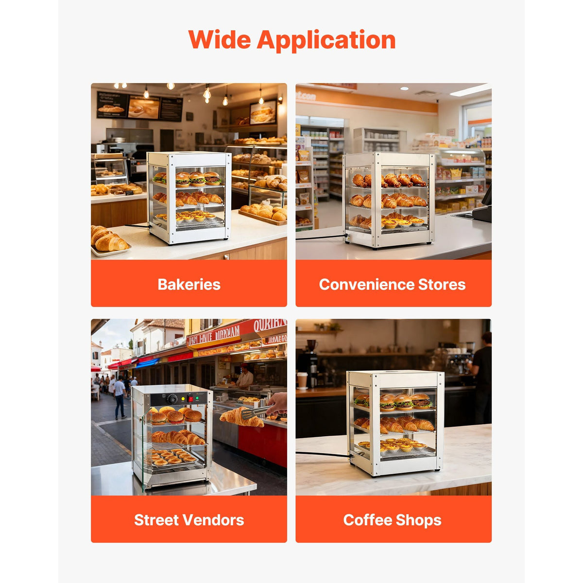 3-Tier Commercial Food Warmer Display, 800W Food Display Warmer with LED Light, Adjustable Shelf and Stainless Steel Frame, 86-185 F Air Heating, 34L for Hamburger, Pizza, Bread, Fried Chicken