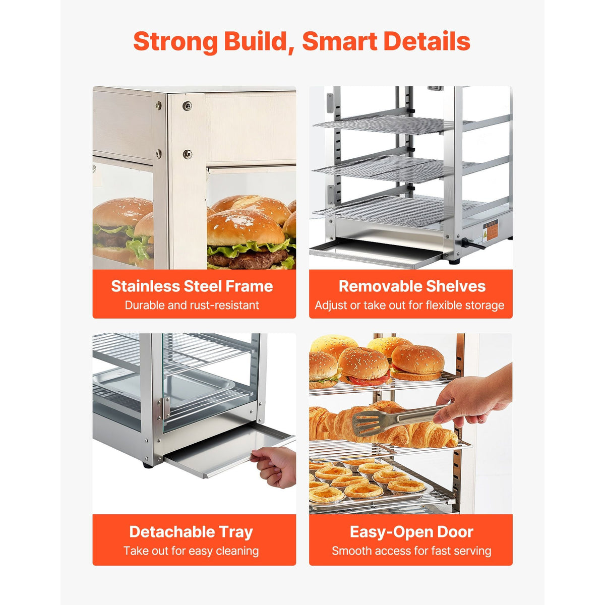 3-Tier Commercial Food Warmer Display, 800W Food Display Warmer with LED Light, Adjustable Shelf and Stainless Steel Frame, 86-185 F Air Heating, 34L for Hamburger, Pizza, Bread, Fried Chicken