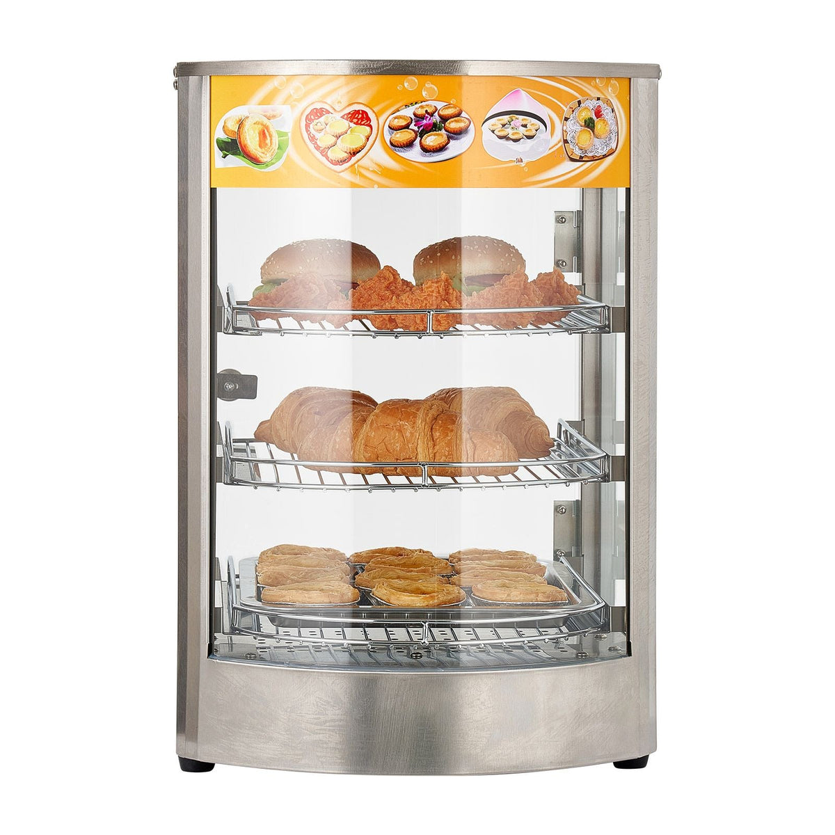 3-Tier Commercial Food Warmer Display, 800W Food Display Warmer with LED Light, Adjustable Shelf and Stainless Steel Frame, 86-185 Fahrenheit Air Heating, 60L for Hamburger, Pizza, Bread