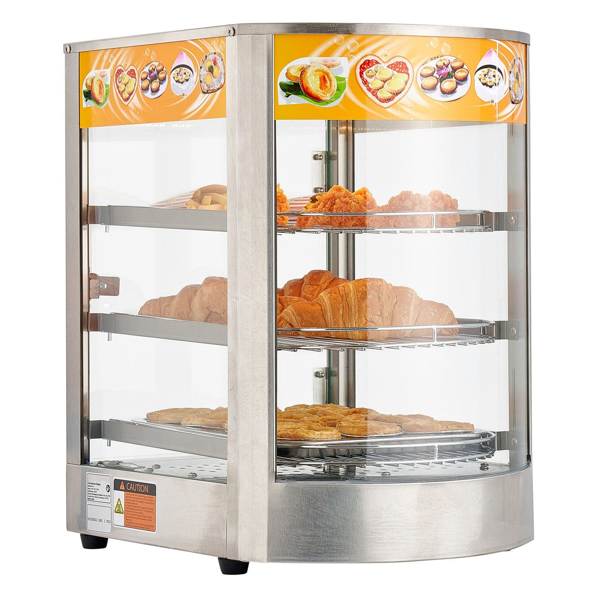 3-Tier Commercial Food Warmer Display, 800W Food Display Warmer with LED Light, Adjustable Shelf and Stainless Steel Frame, 86-185 Fahrenheit Air Heating, 60L for Hamburger, Pizza, Bread