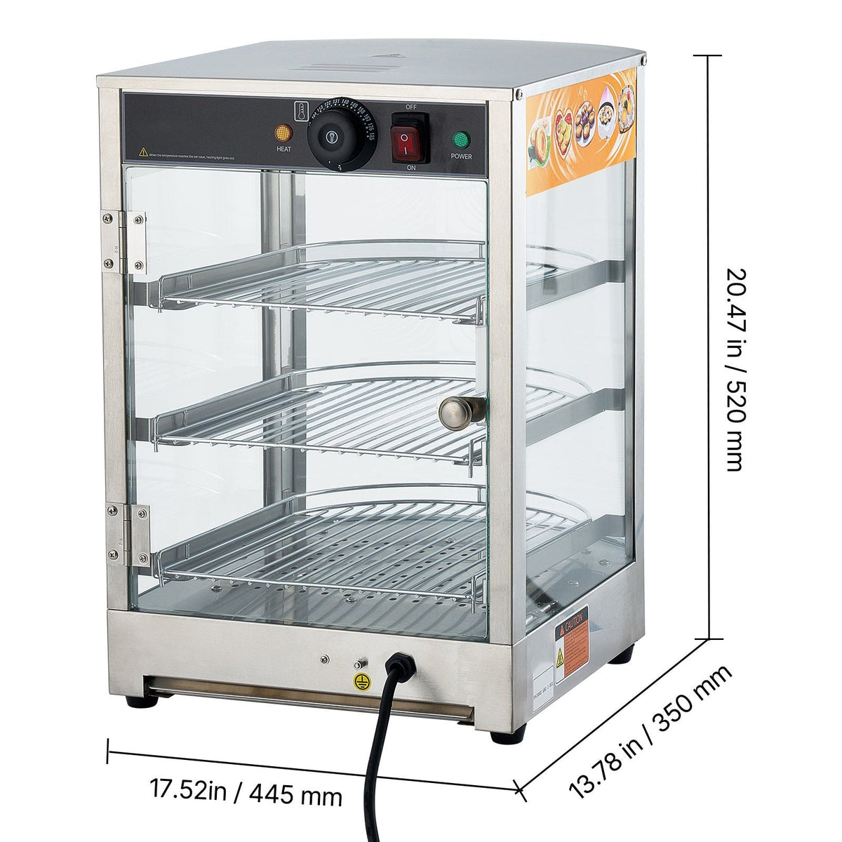 3-Tier Commercial Food Warmer Display, 800W Food Display Warmer with LED Light, Adjustable Shelf and Stainless Steel Frame, 86-185 Fahrenheit Air Heating, 60L for Hamburger, Pizza, Bread
