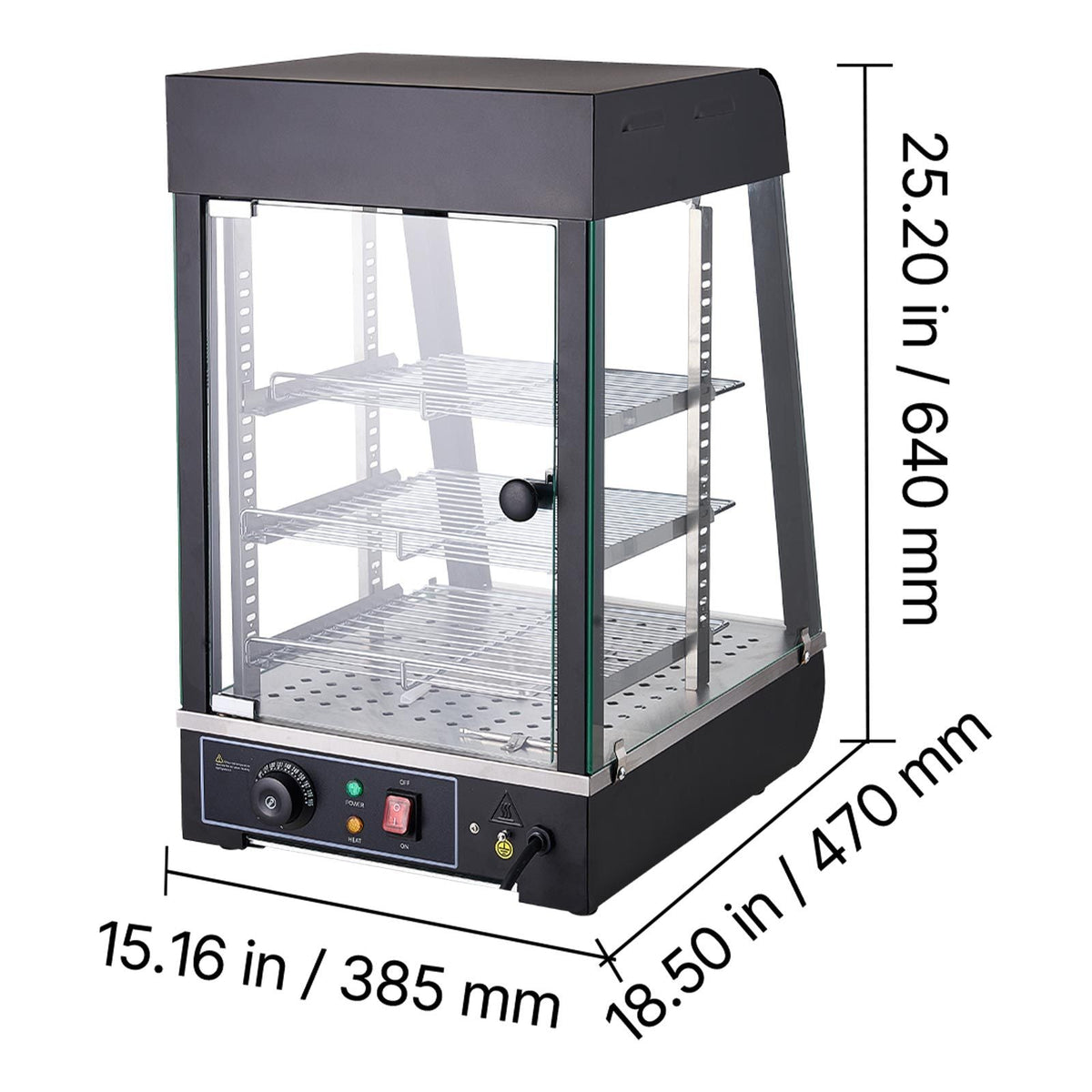3-Tier Commercial Food Warmer Display, 800W Food Display Warmer with LED Light, Top Storage and Adjustable Shelves, 86-185 Fahrenheit Steam Heating, 60 Qt /57L for Hamburger, Pizza, Bread