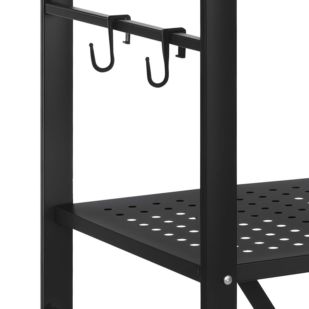 3-Tier Foldable Storage Shelf, 28W x 13D x 36H Inch Folding Metal Rack Shelving Unit, No Assembly Organizer Shelf with 5 Wheels & 4 Hooks for Pantry, Kitchen, Garage, Basement, Black