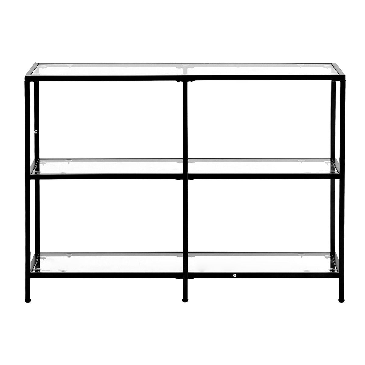 3-Tier Glass Console Table, Modern Rectangle Sofa Side Table with Tempered Glass Top and Iron Legs, Golden Consloe Desk with Anti-Tip Device for Living Room, Hallway, Entryway, Foyer, Black