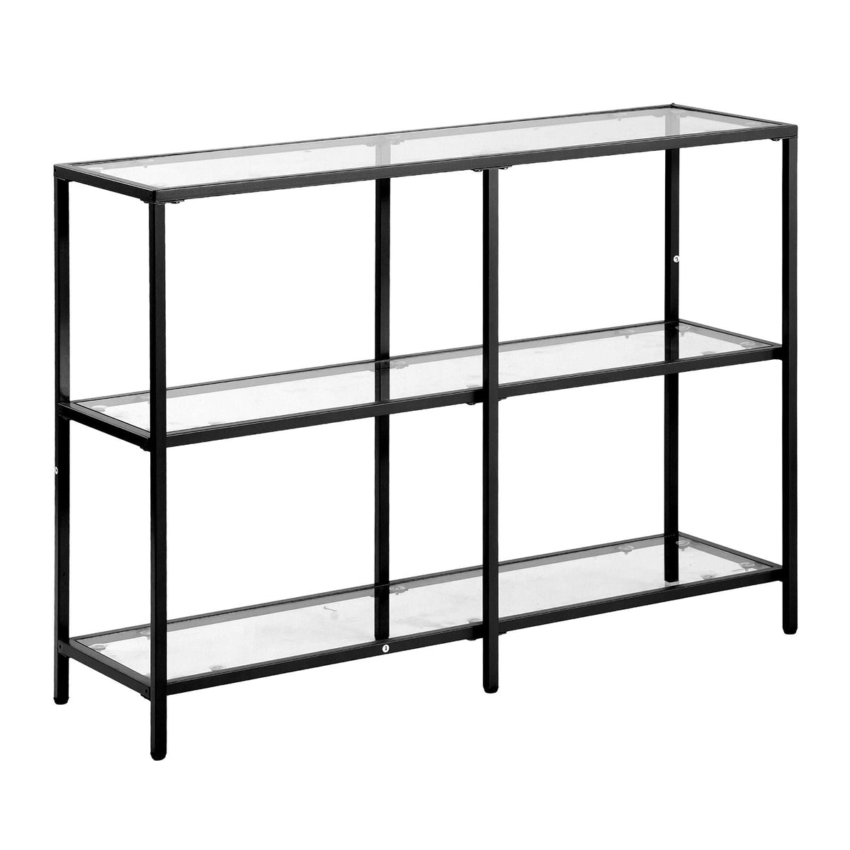 3-Tier Glass Console Table, Modern Rectangle Sofa Side Table with Tempered Glass Top and Iron Legs, Golden Consloe Desk with Anti-Tip Device for Living Room, Hallway, Entryway, Foyer, Black