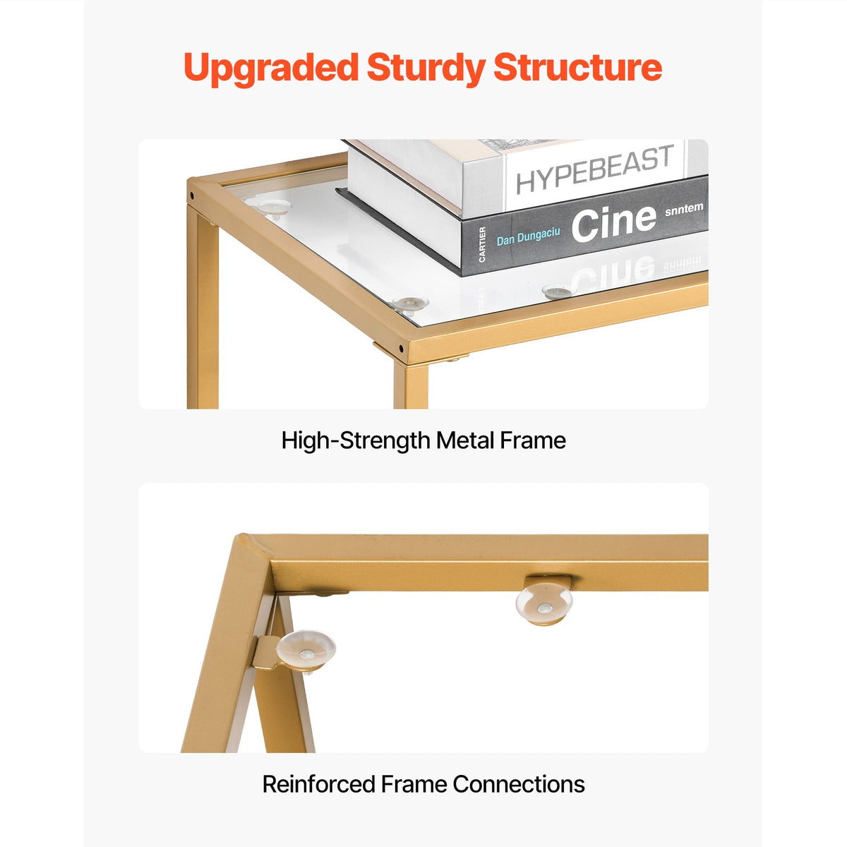 3-Tier Glass Console Table, Modern Rectangle Sofa Side Table with Tempered Glass Top and Iron Legs, Golden Consloe Desk with Anti-Tip Device for Living Room, Hallway, Entryway, Foyer, Golden