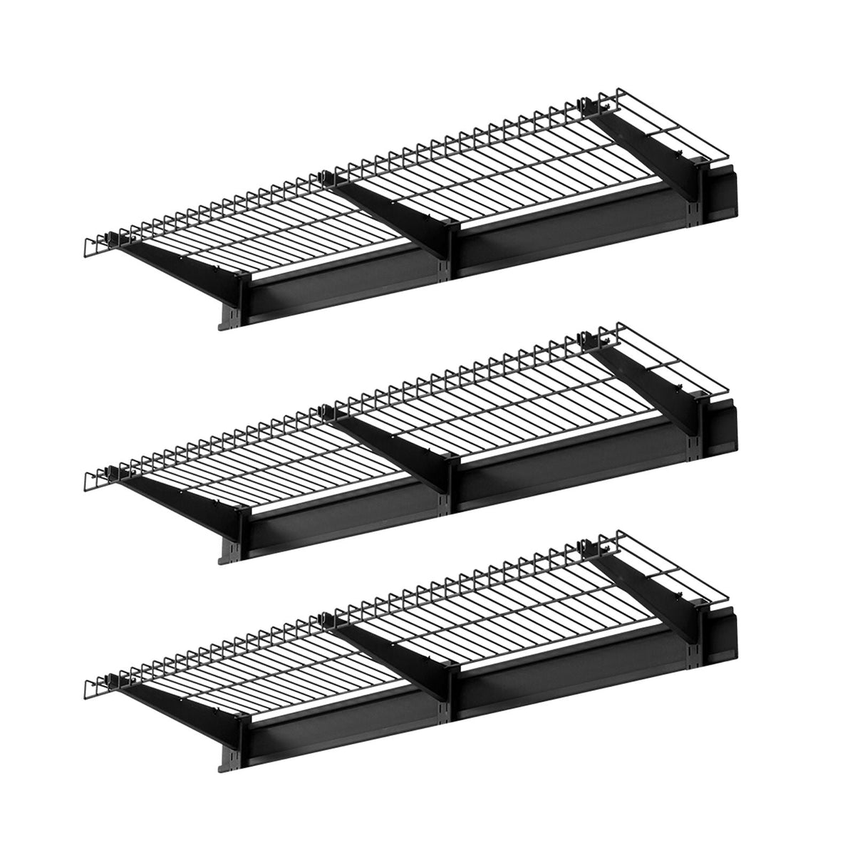 3-Tier Heavy Duty Wall Garage Shelving, 0.9 x 3 ft Steel Wall Mounted Shelving Unit, 11 x 36 Inch Per Shelf Floating Storage Metal Rack for Garage with 450 lbs Total Weight Capacity, Black