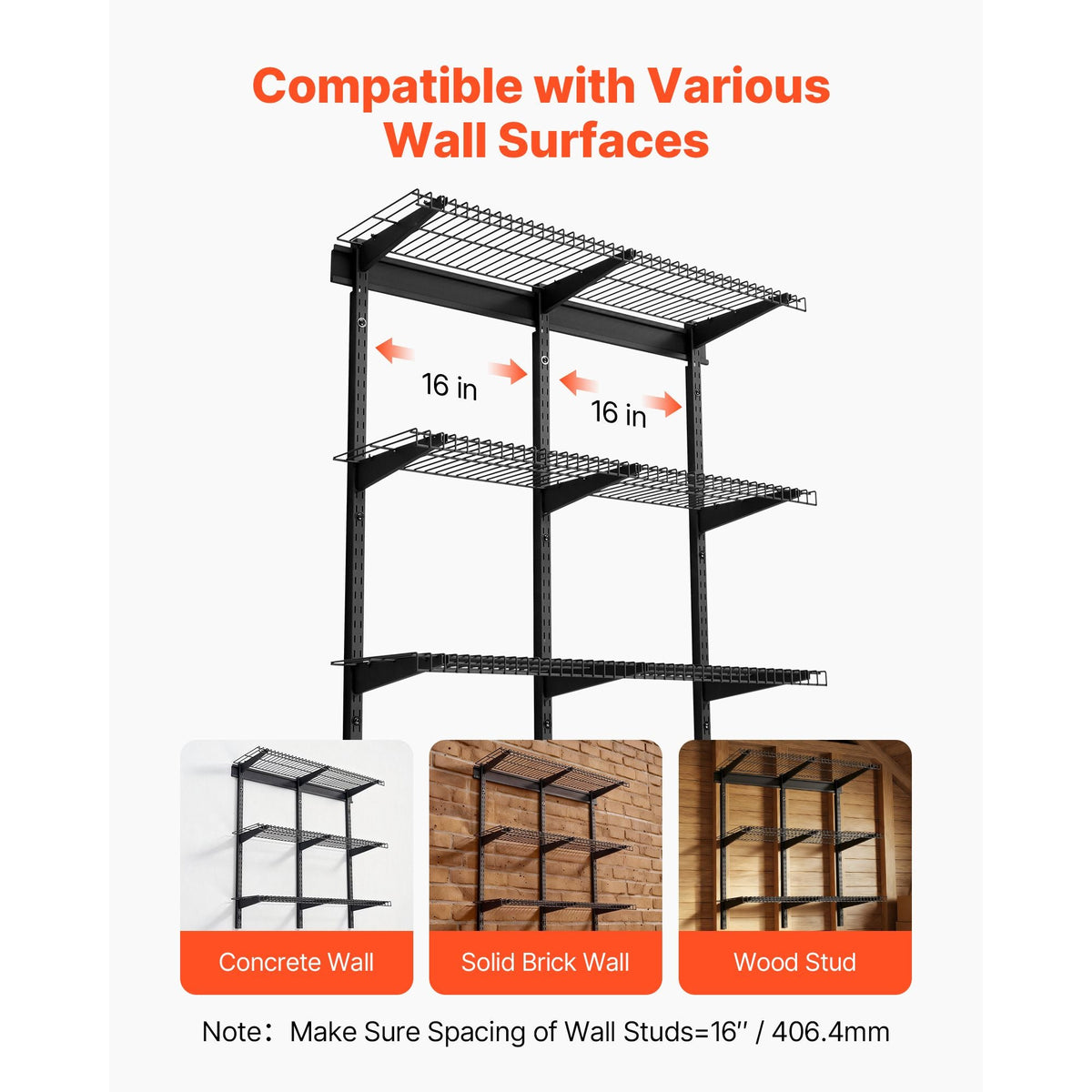 3-Tier Heavy Duty Wall Garage Shelving, 0.9 x 3 ft Steel Wall Mounted Shelving Unit, 11 x 36 Inch Per Shelf Floating Storage Metal Rack for Garage with 450 lbs Total Weight Capacity, Black