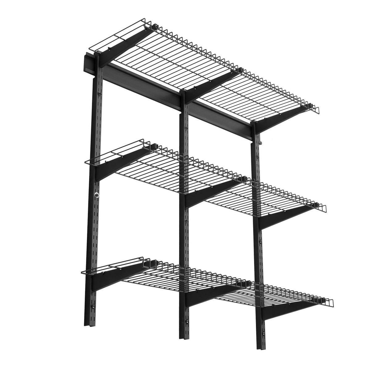 3-Tier Heavy Duty Wall Garage Shelving, 0.9 x 3 ft Steel Wall Mounted Shelving Unit, 11 x 36 Inch Per Shelf Floating Storage Metal Rack for Garage with 450 lbs Total Weight Capacity, Black