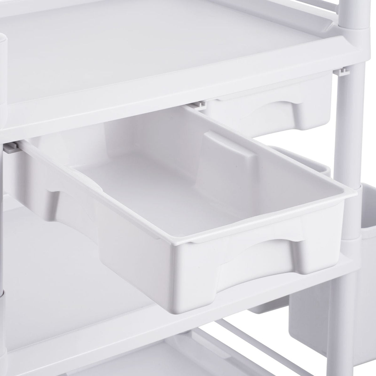 3 Tiers Lab Carts, Lab Utility Cart with 3 Trays & 4 Silent Wheels, Mobile Medical Cart with PP Material, Lab Rolling Cart with 3 Trash Cans for Lab, Clinic, Hospital, Salon, White