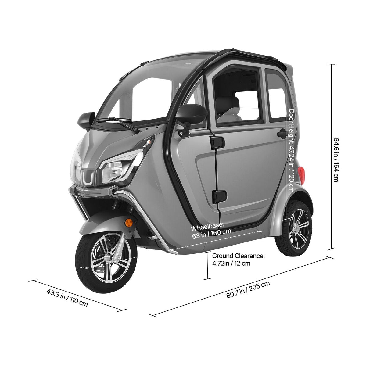 3-Wheel Enclosed Mobility Scooter for Seniors Adults, 650lbs Capacity, 3-Seater 1500W Electric Recreational Mobility Scooter 37 Miles Long Range, Remote Unlock, All-Terrain for Shopping Touring