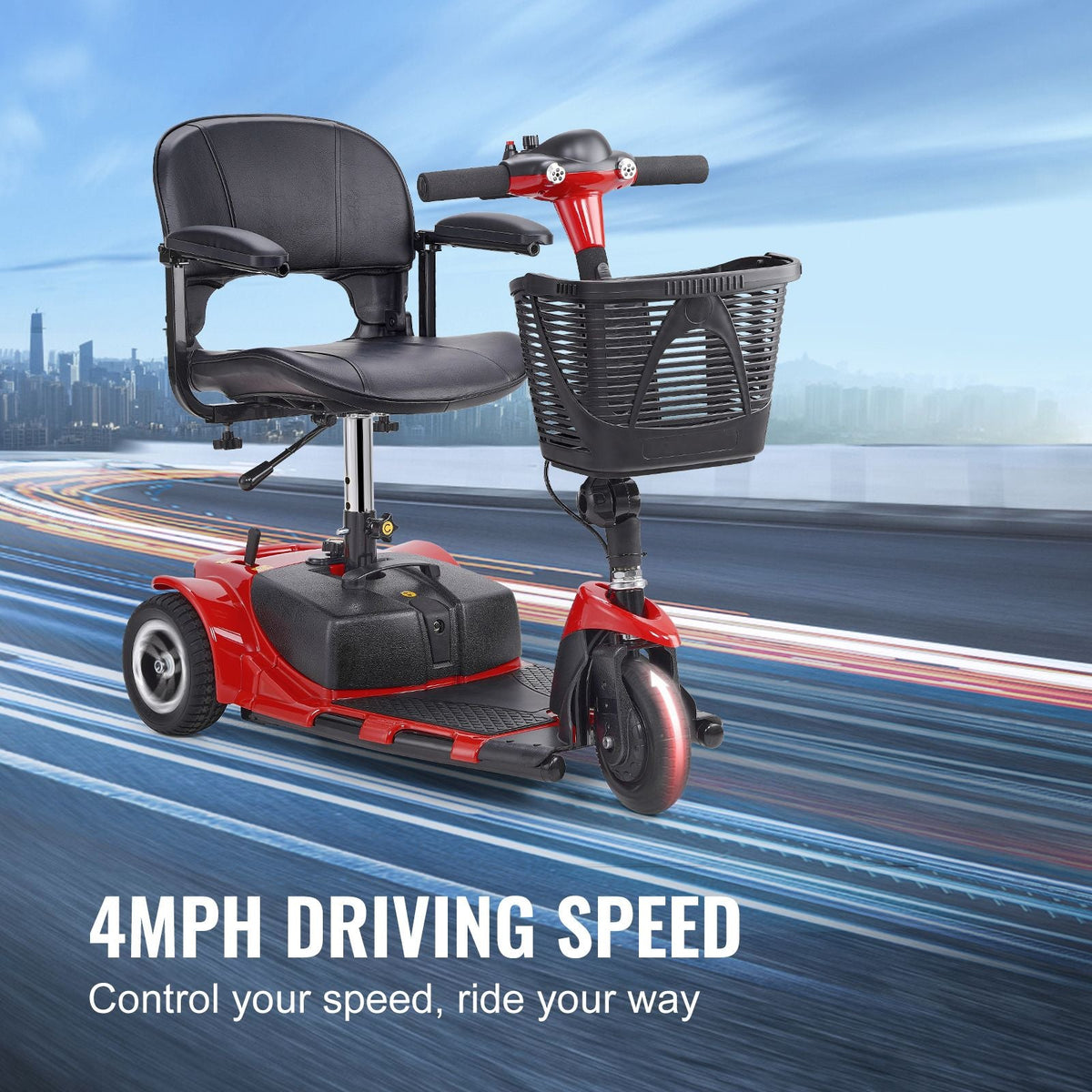 3 Wheel Folding Mobility Scooter for Adults & Seniors, Heavy-Duty Electric Powered Mobility Scooter & 12 Mile Long Range, All Terrain Travel Wheelchair with 9° Climbing Capacity, 265lb Capacity