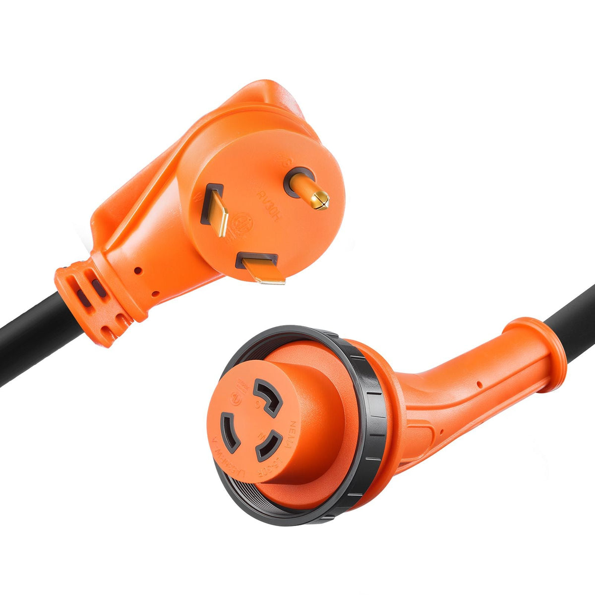 30 Amp 25 Feet RV Power Cord, 125V 3750W, Heavy Duty 10/3 Gauge STW Generator Cord, NEMA TT-30P to NEMA L5-30R, with Twist Lock, Indicator Light, Grip Handle, 15A Adapter, for RV Trailer, Black
