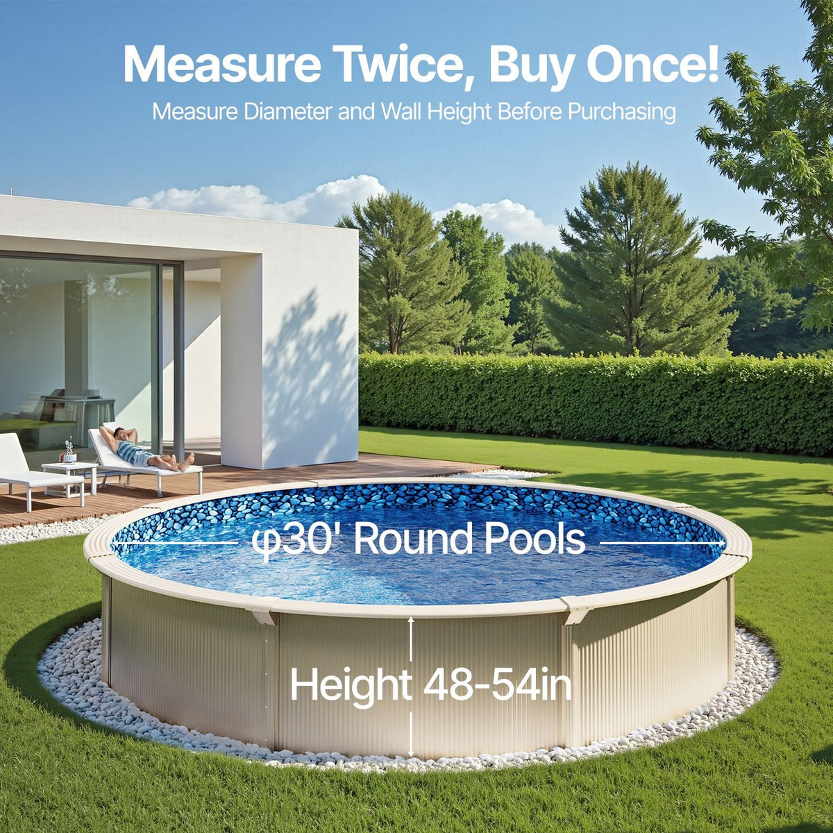 30-ft Round Above Ground Pool Liner, Overlap Pool Liners, Standard Gauge Vinyl, 48-to-54inch Wall Height, Designed for Steel Sided Above-Ground Swimming Pools
