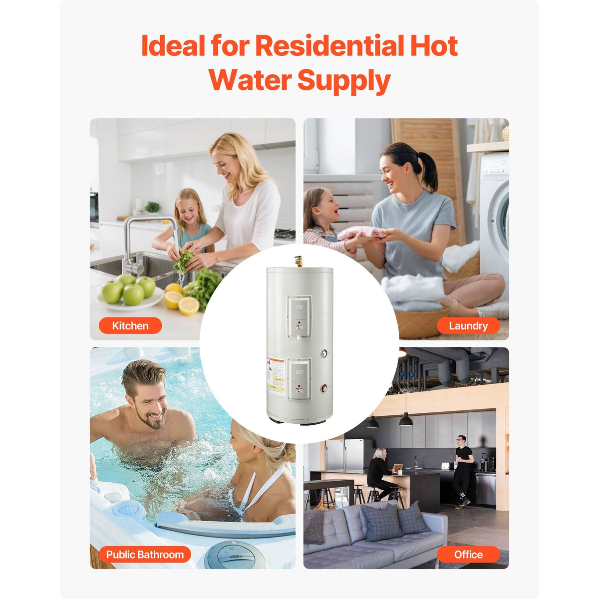 30 Gallon Electric Tank Water Heater, 5000W Point-of-Use Hot Water Heater with LED Display, Knob Control, Top Outlet, 240V with T&P Valve for Large Families, Small Commercial Spaces, Gray