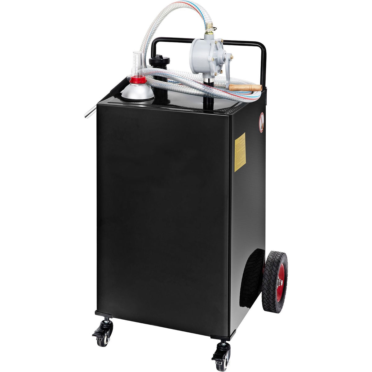 30 Gallon Fuel Caddy, Gas Storage Tank & 4 Wheels, with Manuel Transfer Pump, Gasoline Diesel Fuel Container for Cars, Lawn Mowers, ATVs, Boats, More, Black