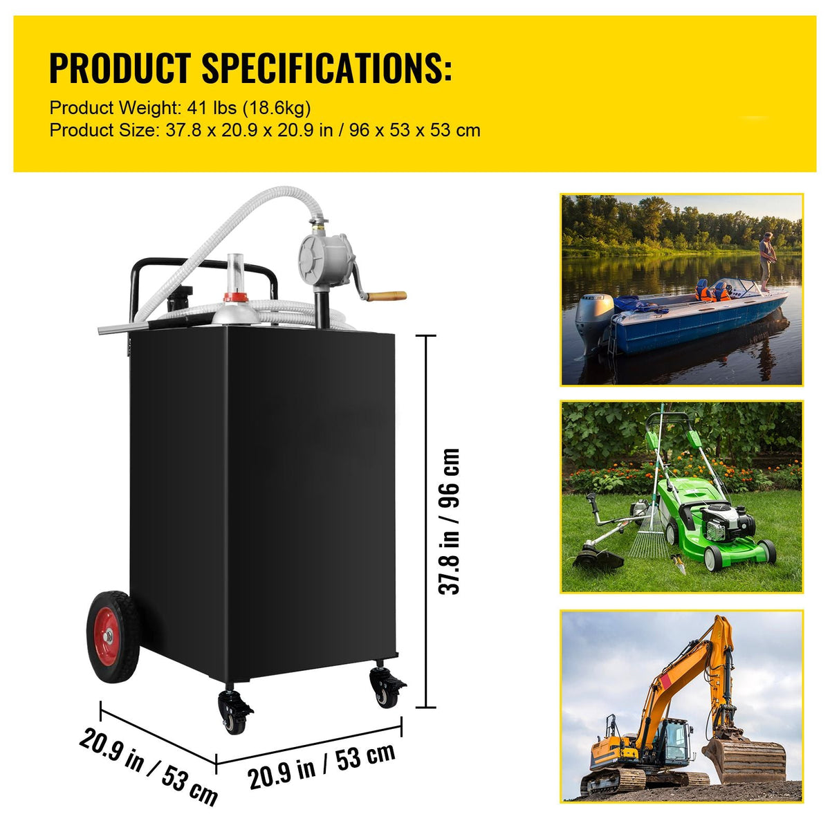 30 Gallon Fuel Caddy, Gas Storage Tank & 4 Wheels, with Manuel Transfer Pump, Gasoline Diesel Fuel Container for Cars, Lawn Mowers, ATVs, Boats, More, Black