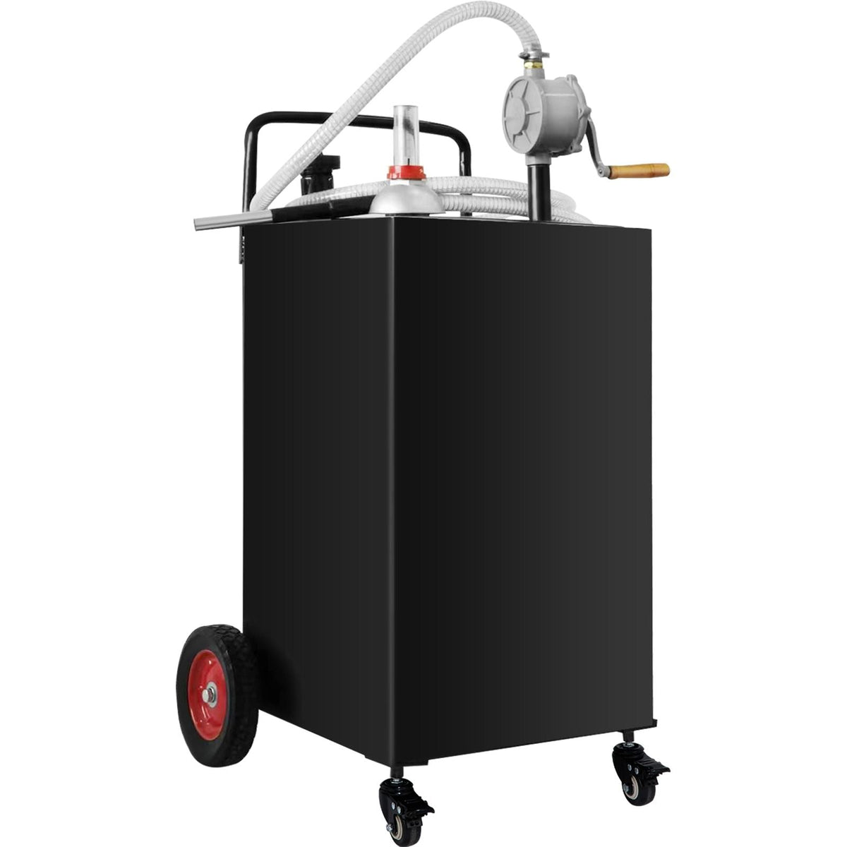 30 Gallon Fuel Caddy, Gas Storage Tank & 4 Wheels, with Manuel Transfer Pump, Gasoline Diesel Fuel Container for Cars, Lawn Mowers, ATVs, Boats, More, Black