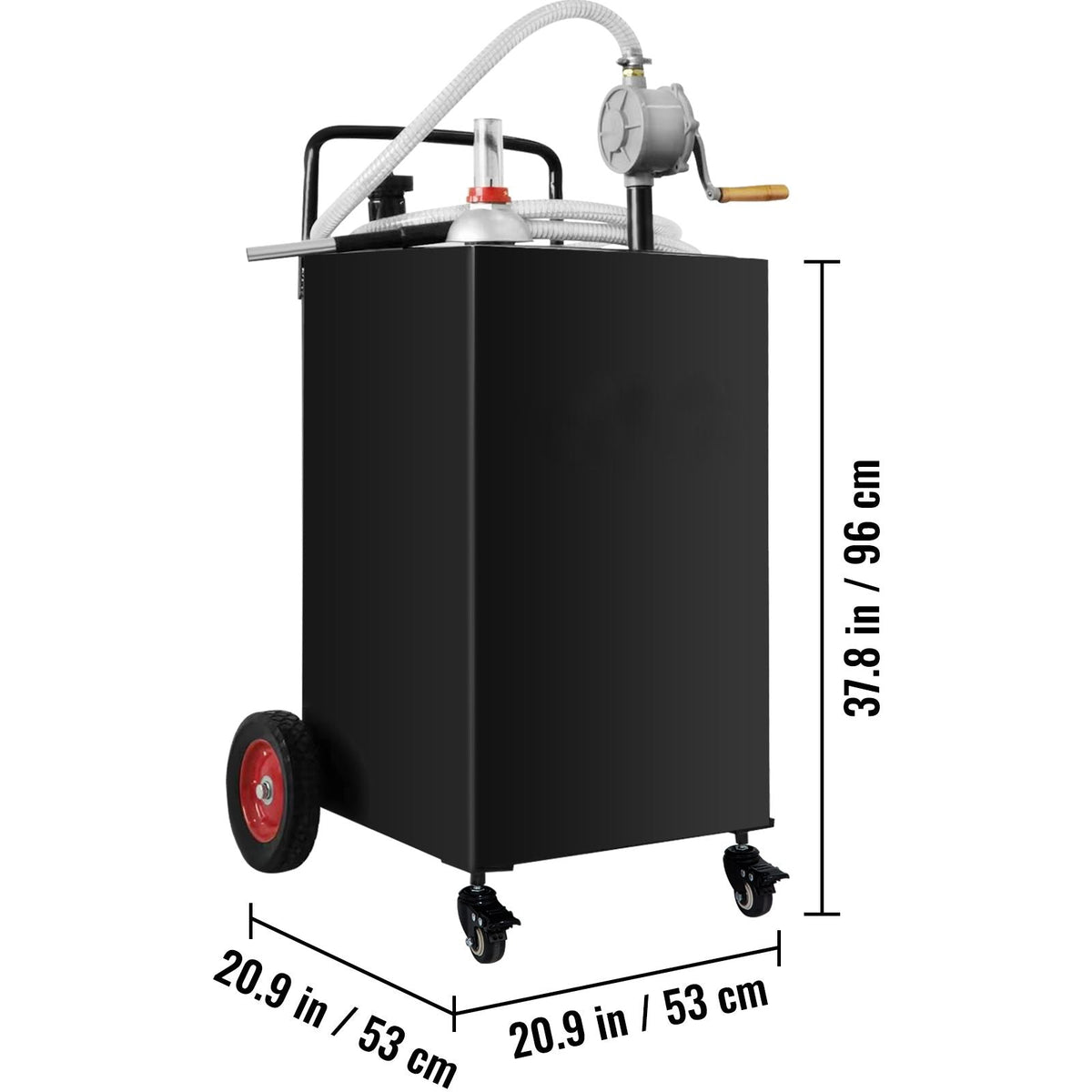 30 Gallon Fuel Caddy, Gas Storage Tank & 4 Wheels, with Manuel Transfer Pump, Gasoline Diesel Fuel Container for Cars, Lawn Mowers, ATVs, Boats, More, Black