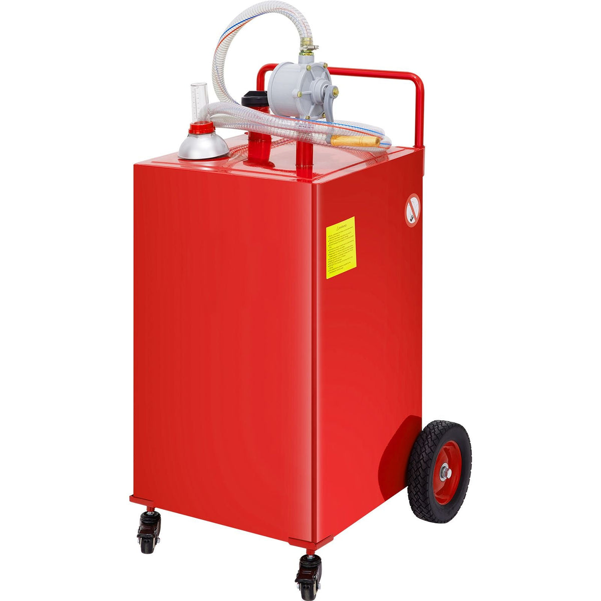 30 Gallon Fuel Caddy, Gas Storage Tank & 4 Wheels, with Manuel Transfer Pump, Gasoline Diesel Fuel Container for Cars, Lawn Mowers, ATVs, Boats, More, Red