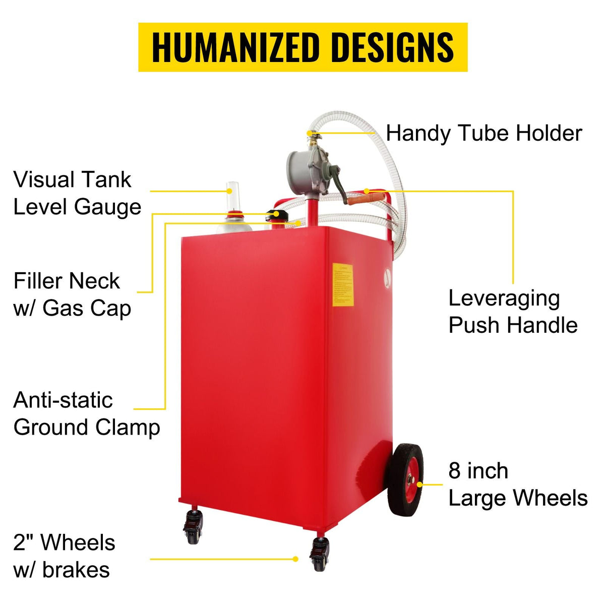 30 Gallon Fuel Caddy, Gas Storage Tank & 4 Wheels, with Manuel Transfer Pump, Gasoline Diesel Fuel Container for Cars, Lawn Mowers, ATVs, Boats, More, Red