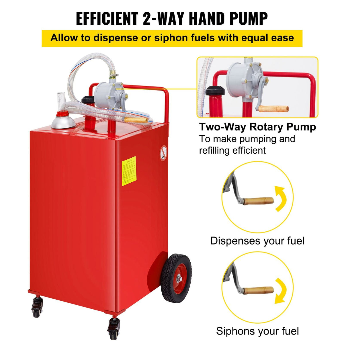 30 Gallon Fuel Caddy, Gas Storage Tank & 4 Wheels, with Manuel Transfer Pump, Gasoline Diesel Fuel Container for Cars, Lawn Mowers, ATVs, Boats, More, Red