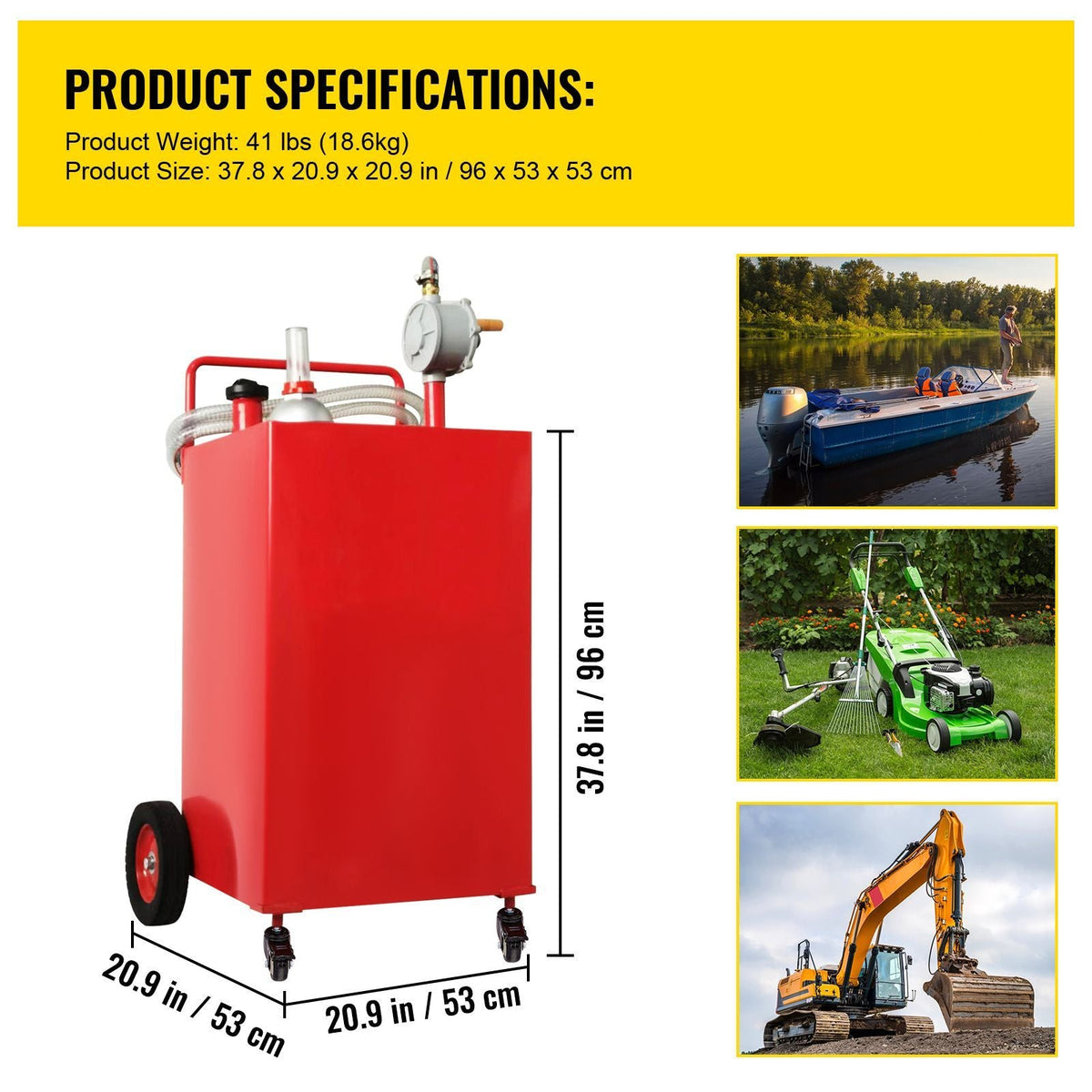 30 Gallon Fuel Caddy, Gas Storage Tank & 4 Wheels, with Manuel Transfer Pump, Gasoline Diesel Fuel Container for Cars, Lawn Mowers, ATVs, Boats, More, Red