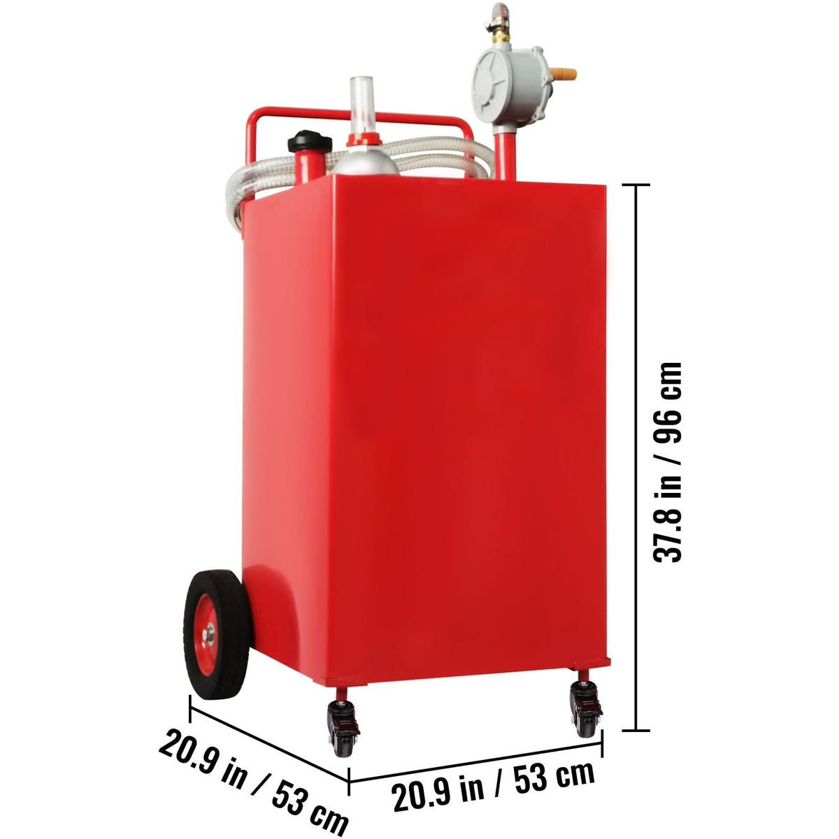 30 Gallon Fuel Caddy, Gas Storage Tank & 4 Wheels, with Manuel Transfer Pump, Gasoline Diesel Fuel Container for Cars, Lawn Mowers, ATVs, Boats, More, Red