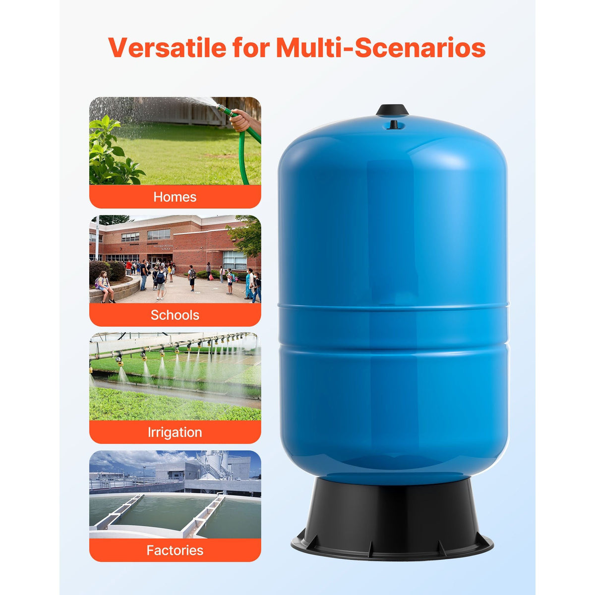 30-Gallon Vertical Well Pressure Tank, Pre-Charged Pressurized Water Tank for Well Pumps, Heavy-Duty Carbon Steel Water Storage Container for Home, School, Farm & Irrigation Systems