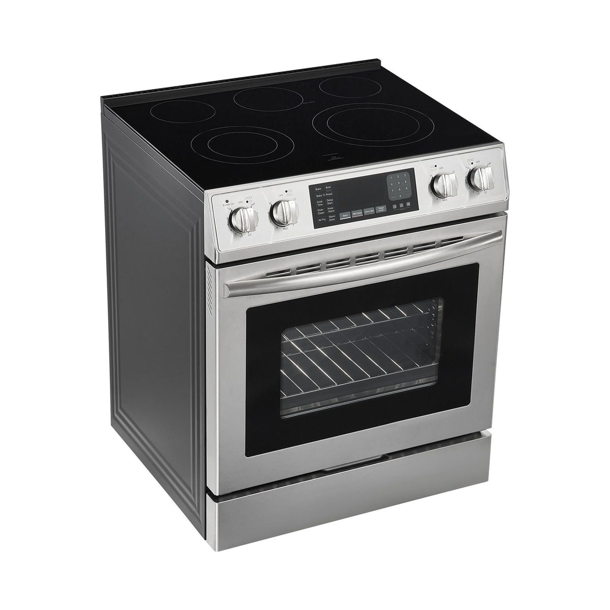 30 in Electric Range Oven, 4.8 Cu. Ft. Capacity Compact Freestanding Oven, Stainless Steel Kitchen Stove, with 5 Burners, Timer, Self-Cleaning, Easy Reach Racks, Storage Drawer(No Power Cord)