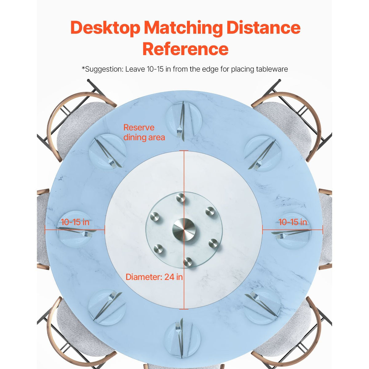 30 in Glass Lazy Susan Turntable, Tempered Glass Dining Table Centerpiece with 6 Rotating Wheels, 360° Smooth and Silent Spin Tabletop Rotating Tray, for Family Gatherings, Banquets & Weddings