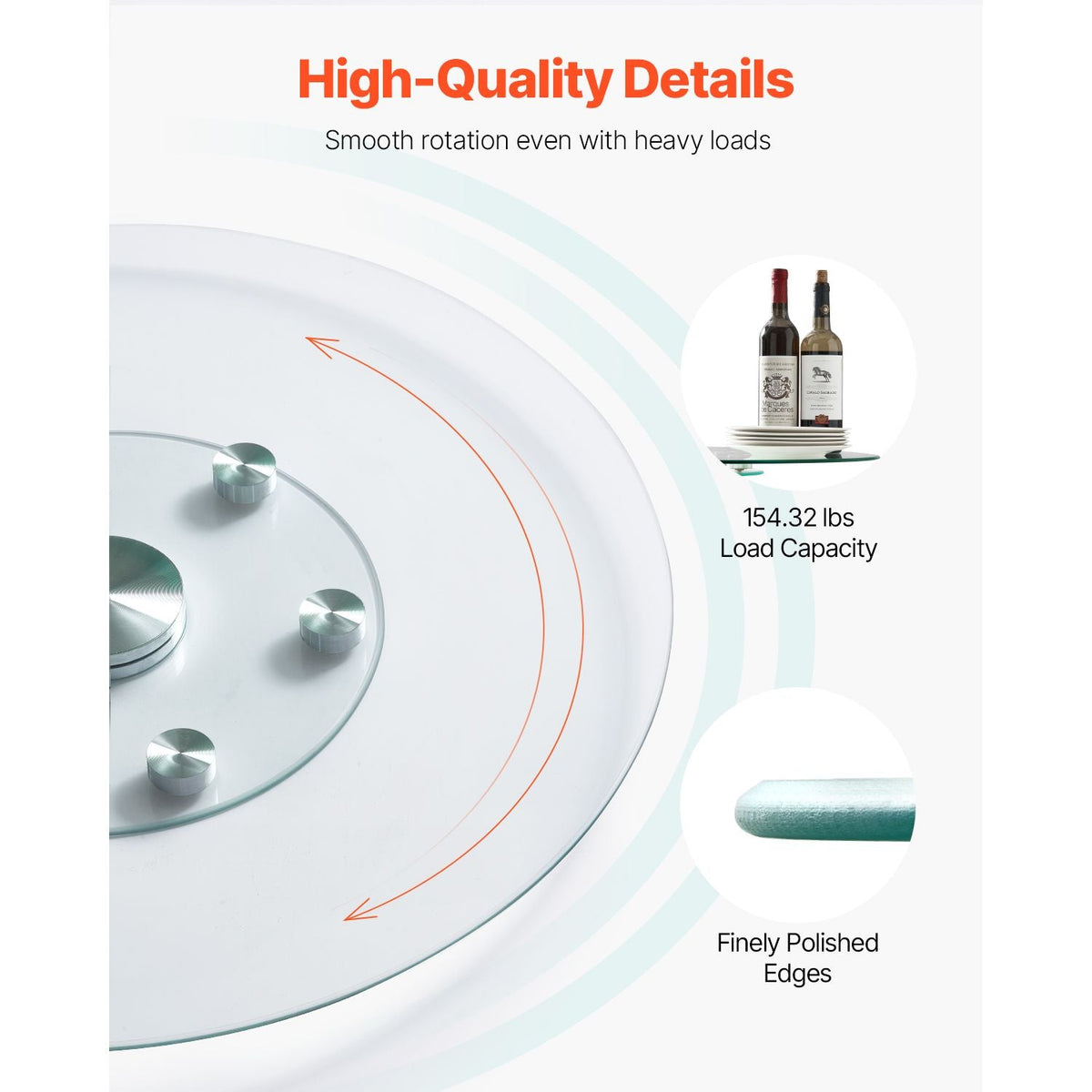 30 in Glass Lazy Susan Turntable, Tempered Glass Dining Table Centerpiece with 6 Rotating Wheels, 360° Smooth and Silent Spin Tabletop Rotating Tray, for Family Gatherings, Banquets & Weddings