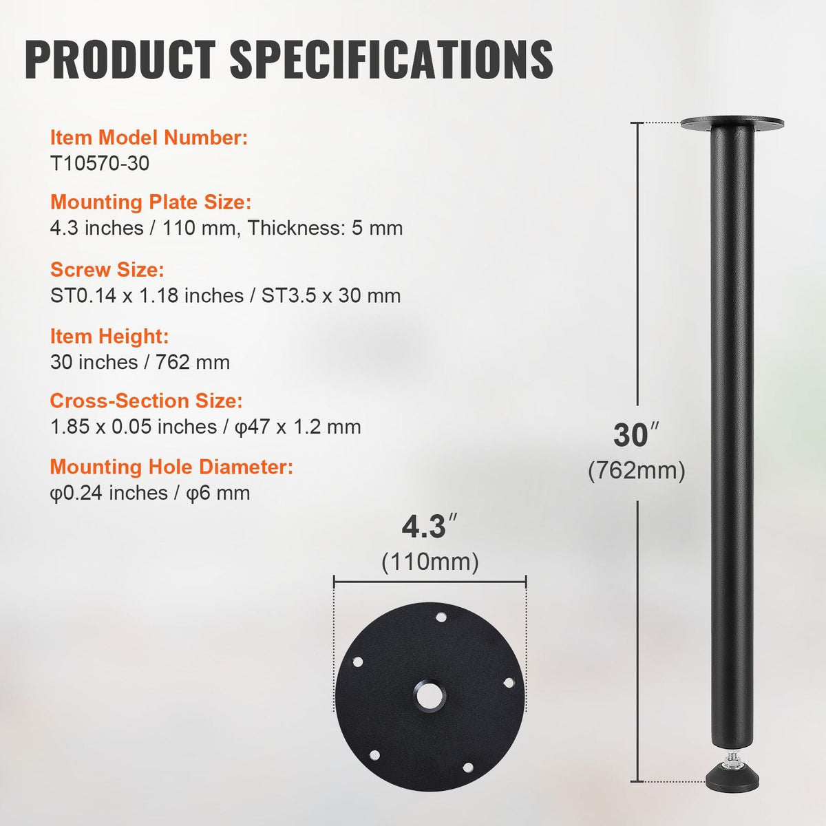 30 Inch Adjustable Desk Legs, Reinforced Steel Office Table Furniture legs Set of 4 for DIY, 1200 lbs Load Capacity Heavy Duty Desk Legs, Quick Instalation Legs with Adjustable Foot Cup Black