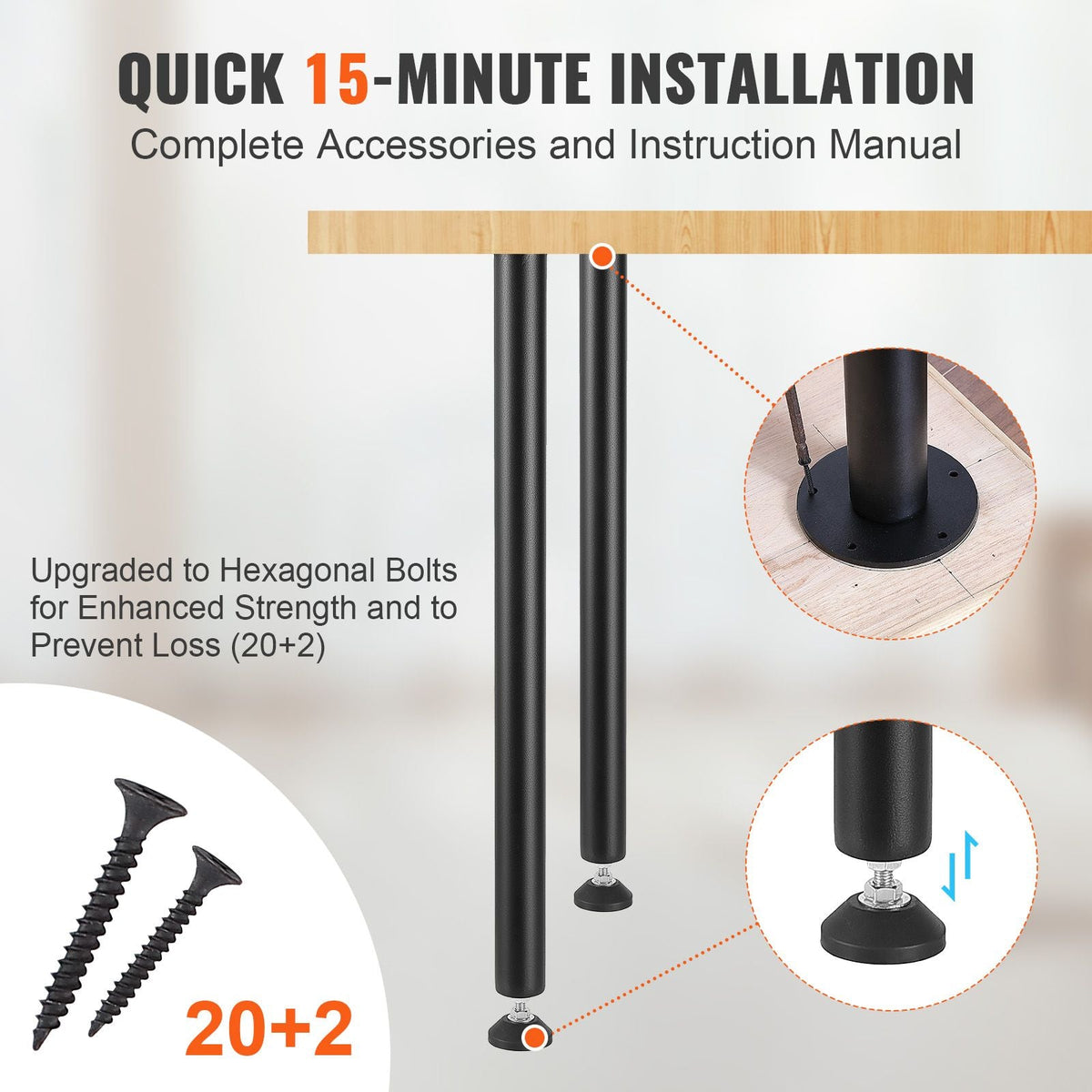 30 Inch Adjustable Desk Legs, Reinforced Steel Office Table Furniture legs Set of 4 for DIY, 1200 lbs Load Capacity Heavy Duty Desk Legs, Quick Instalation Legs with Adjustable Foot Cup Black