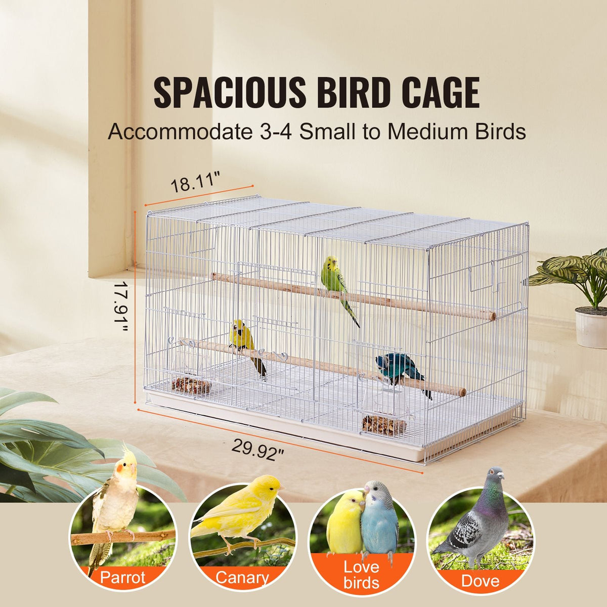 30-inch Flight Bird Cage, Stackable Bird Cage for Small Parrots Canaries Cockatiels Lovebirds Finches Budgies Conures Macaws Pet Travel Birdcage with Handle and Perches