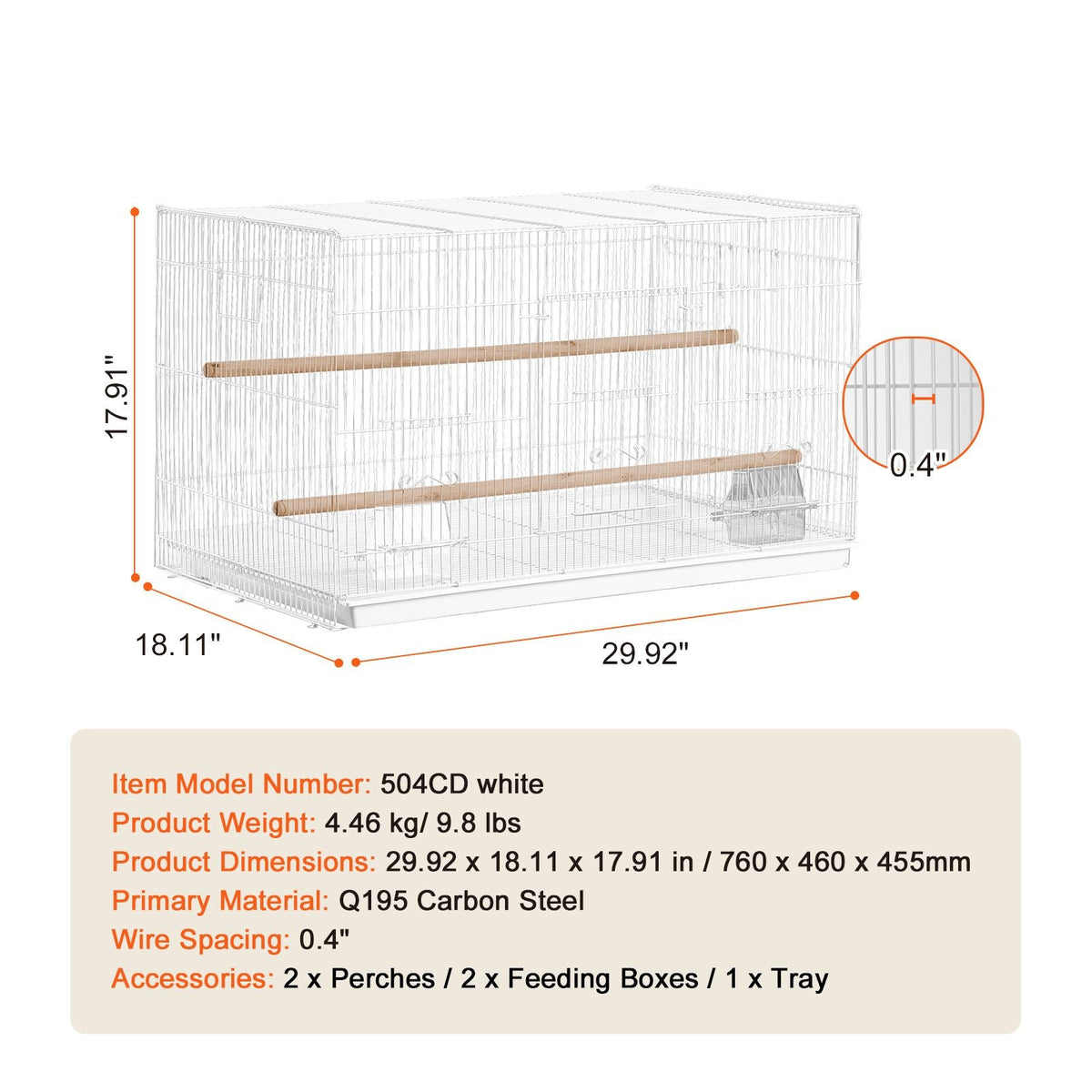 30-inch Flight Bird Cage, Stackable Bird Cage for Small Parrots Canaries Cockatiels Lovebirds Finches Budgies Conures Macaws Pet Travel Birdcage with Handle and Perches
