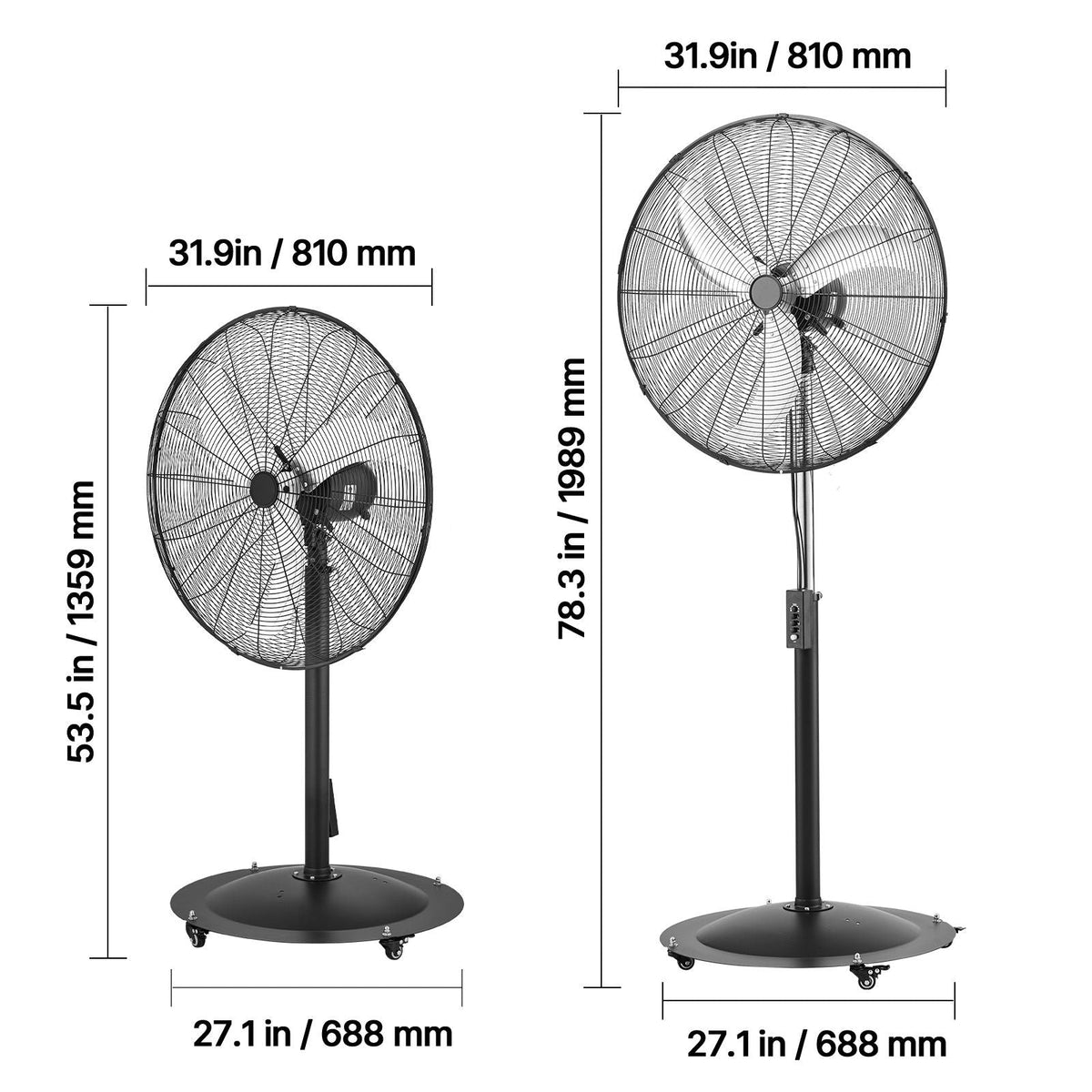 30-Inch High Velocity Pedestal Fan, 9100 CFM Industrial Standing Floor Fan with 85° Oscillating, 3-Speed Adjustable Height, IP44 Waterproof, Carbon Steel for Commercial, Garage, Workshop, Black