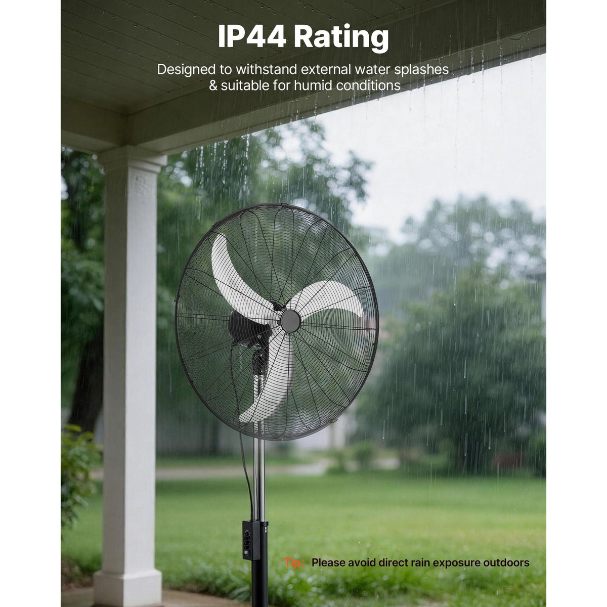 30-Inch High Velocity Pedestal Fan, 9100 CFM Industrial Standing Floor Fan with 85° Oscillating, 3-Speed Adjustable Height, IP44 Waterproof, Carbon Steel for Commercial, Garage, Workshop, Black