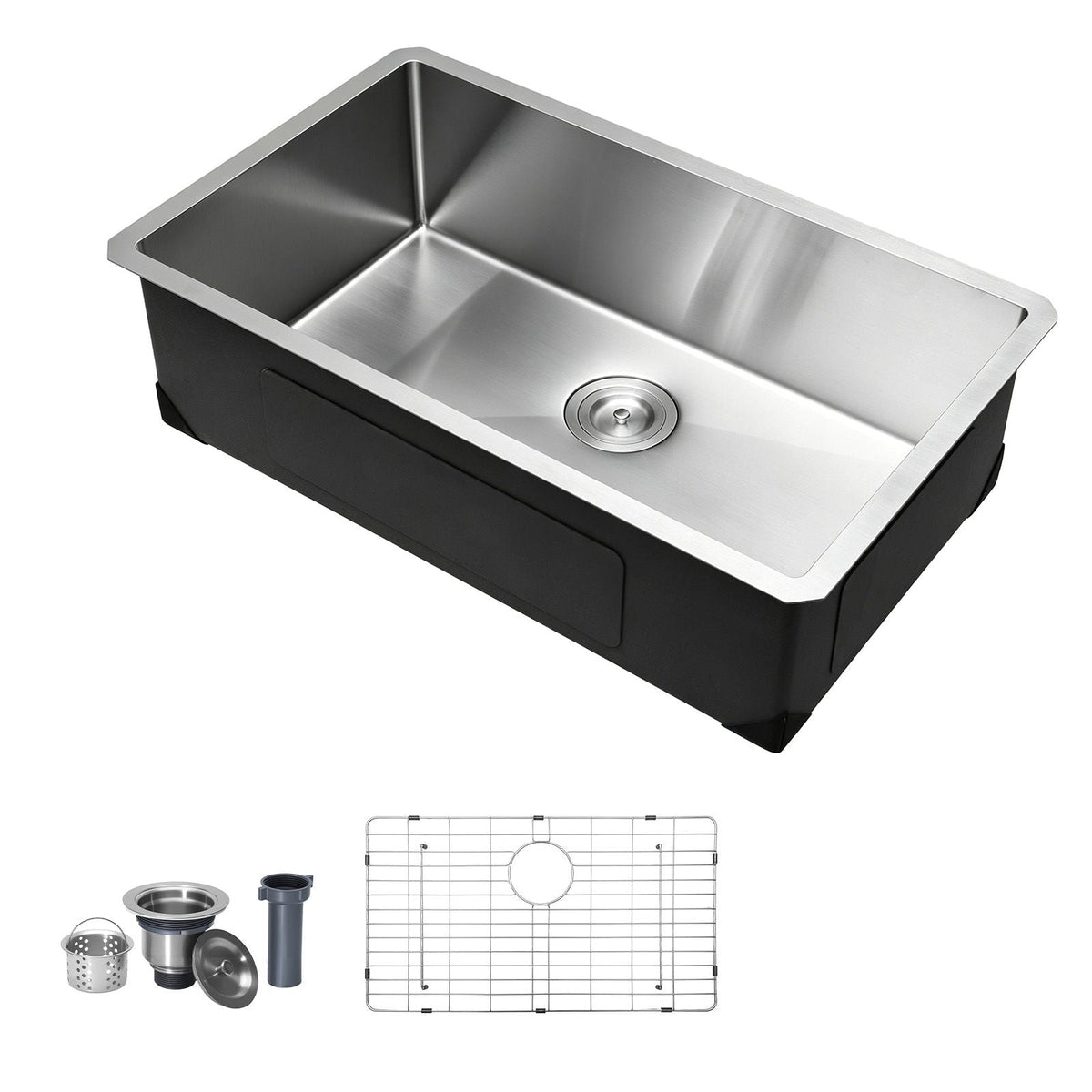 30-inch Kitchen Undermount Single Bowl Sinks, Stainless Steel Drop-In Farmhouse Basin with Accessories, Household Dishwasher Sinks for RV, Prep Kitchen, Laundry Room, Bar