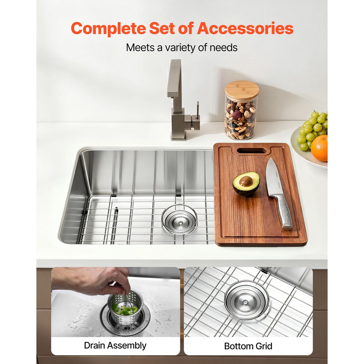 30-inch Kitchen Undermount Single Bowl Sinks, Stainless Steel Drop-In Farmhouse Basin with Accessories, Household Dishwasher Sinks for RV, Prep Kitchen, Laundry Room, Bar