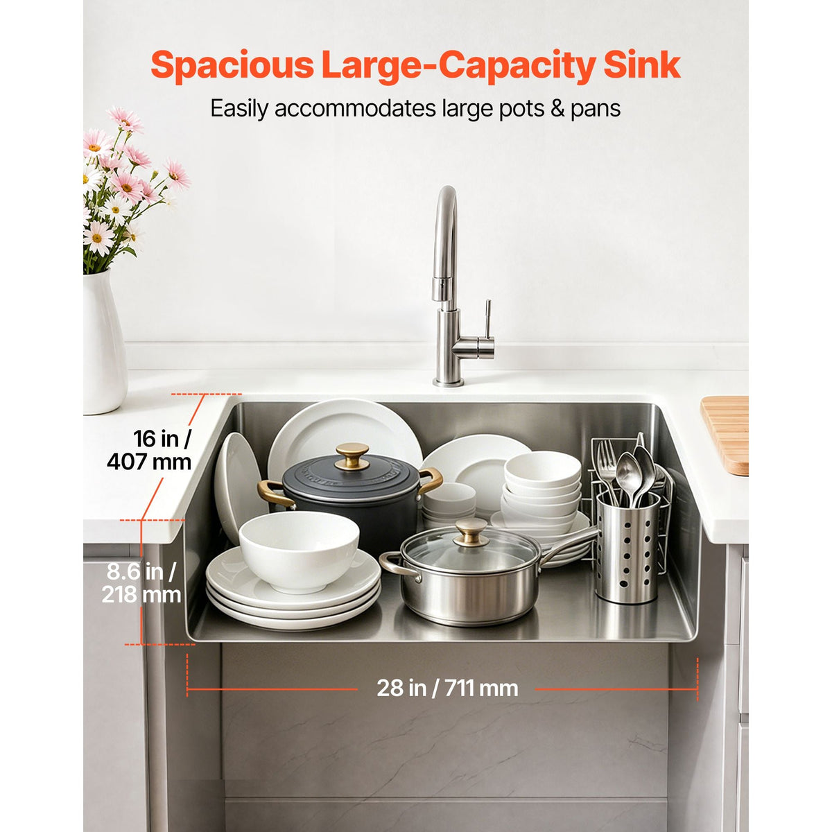 30-inch Kitchen Undermount Single Bowl Sinks, Stainless Steel Drop-In Farmhouse Basin with Accessories, Household Dishwasher Sinks for RV, Prep Kitchen, Laundry Room, Bar