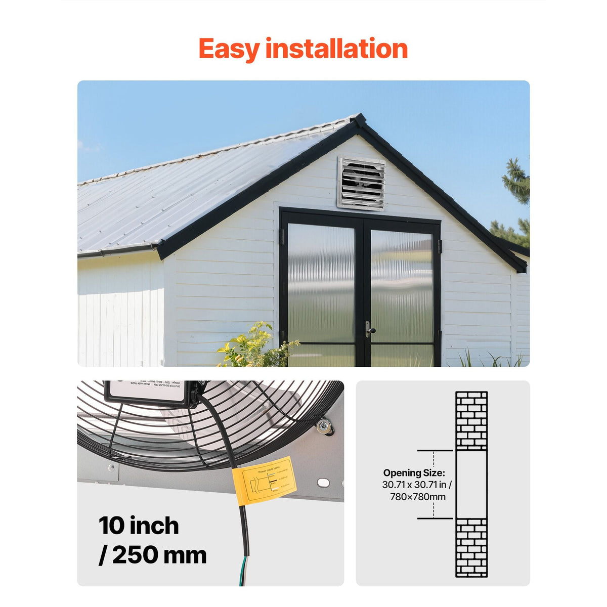 30 inch Shutter Exhaust Fan, Wall Mounted Attic Vent Fan with 6900 CFM Airflow, AC Motor, Heavy-duty Steel Construction, Low Noise for Shed, Garage, Greenhouse Ventilation Cooling, Silver