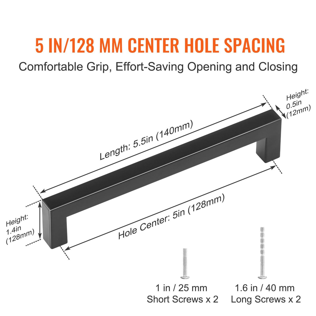 30 Pack Cabinet Pulls, 5.03in / 128mm Center to Center Slim Square Kitchen Cabinet Drawer, Stainless Steel Modern Kitchen Cupboard Door Handles for Kitchen Bathroom Bar Hardware Matte Black