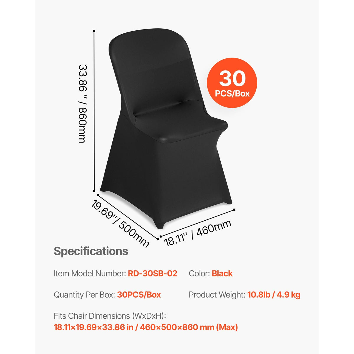 30 Pcs Black Chair Covers, Polyester Spandex Chair Cover, Stretch Slipcovers for Wedding Party Dining Banquet Flat-Front Chair Covers, Fits Chair Measures up to 18.11 x 19.69 x 33.86 inch