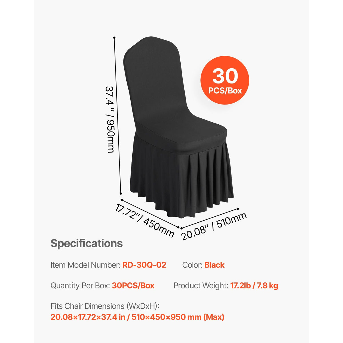 30 Pcs Black Chair Covers, Polyester Spandex Chair Cover, Stretch Slipcovers for Wedding Party Dining Banquet Flat-Front Chair Covers, Fits Chair Measures up to 20.08 x 17.72 x 37.4 inch