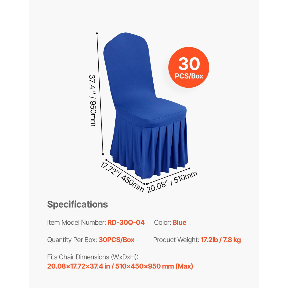 30 Pcs Blue Chair Covers, Polyester Spandex Chair Cover, Stretch Slipcovers for Wedding Party Dining Banquet Flat-Front Chair Covers, Fits Chair Measures up to 20.08 x 17.72 x 37.4 inch