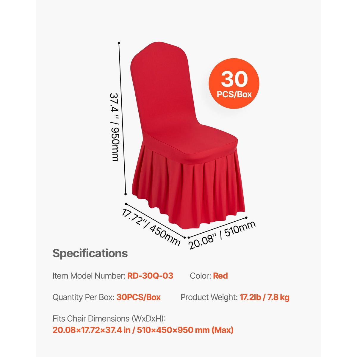 30 Pcs Red Chair Covers, Polyester Spandex Chair Cover, Stretch Slipcovers for Wedding Party Dining Banquet Flat-Front Chair Covers, Fits Chair Measures up to 20.08 x 17.72 x 37.4 inch