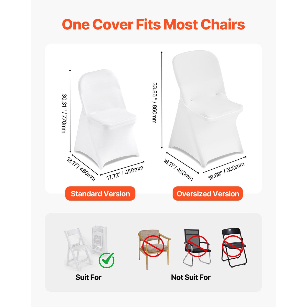30 Pcs White Chair Covers, Polyester Spandex Chair Cover, Stretch Slipcovers for Wedding Party Dining Banquet Flat-Front Chair Covers, Fits Chair Measures up to 18.11 x 19.69 x 33.86 inch