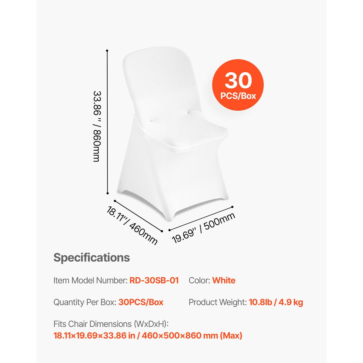 30 Pcs White Chair Covers, Polyester Spandex Chair Cover, Stretch Slipcovers for Wedding Party Dining Banquet Flat-Front Chair Covers, Fits Chair Measures up to 18.11 x 19.69 x 33.86 inch